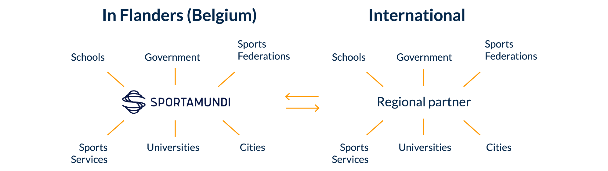 Schema showing the position SportaMundi takes in Belgium and internationally